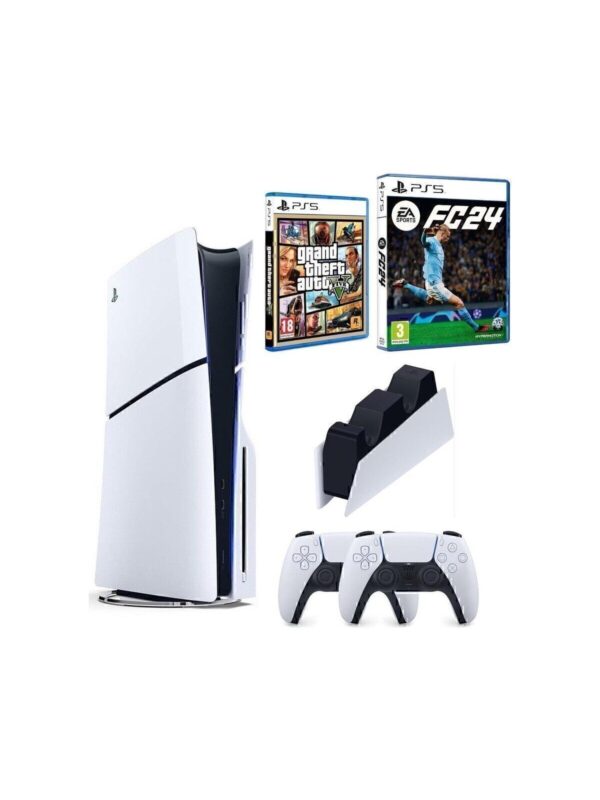 Sony Playstation 5 Slim Standart Edition + 2. PS5 DualSense+ Şarj + Fc 24 + Gta 5 (İthalatçı Garantili)